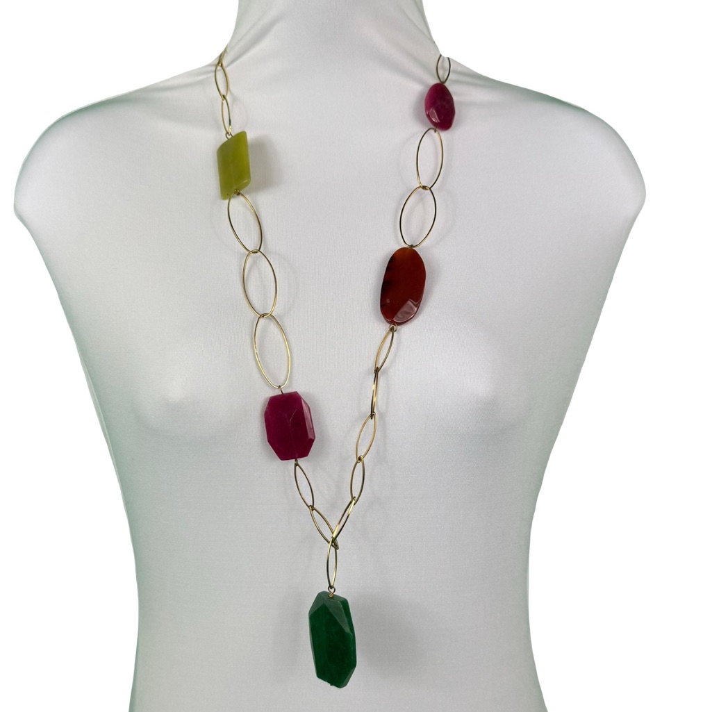 A.V. Max Multicolor Large, Faceted Stones Large Cable Chain Necklace - Signed